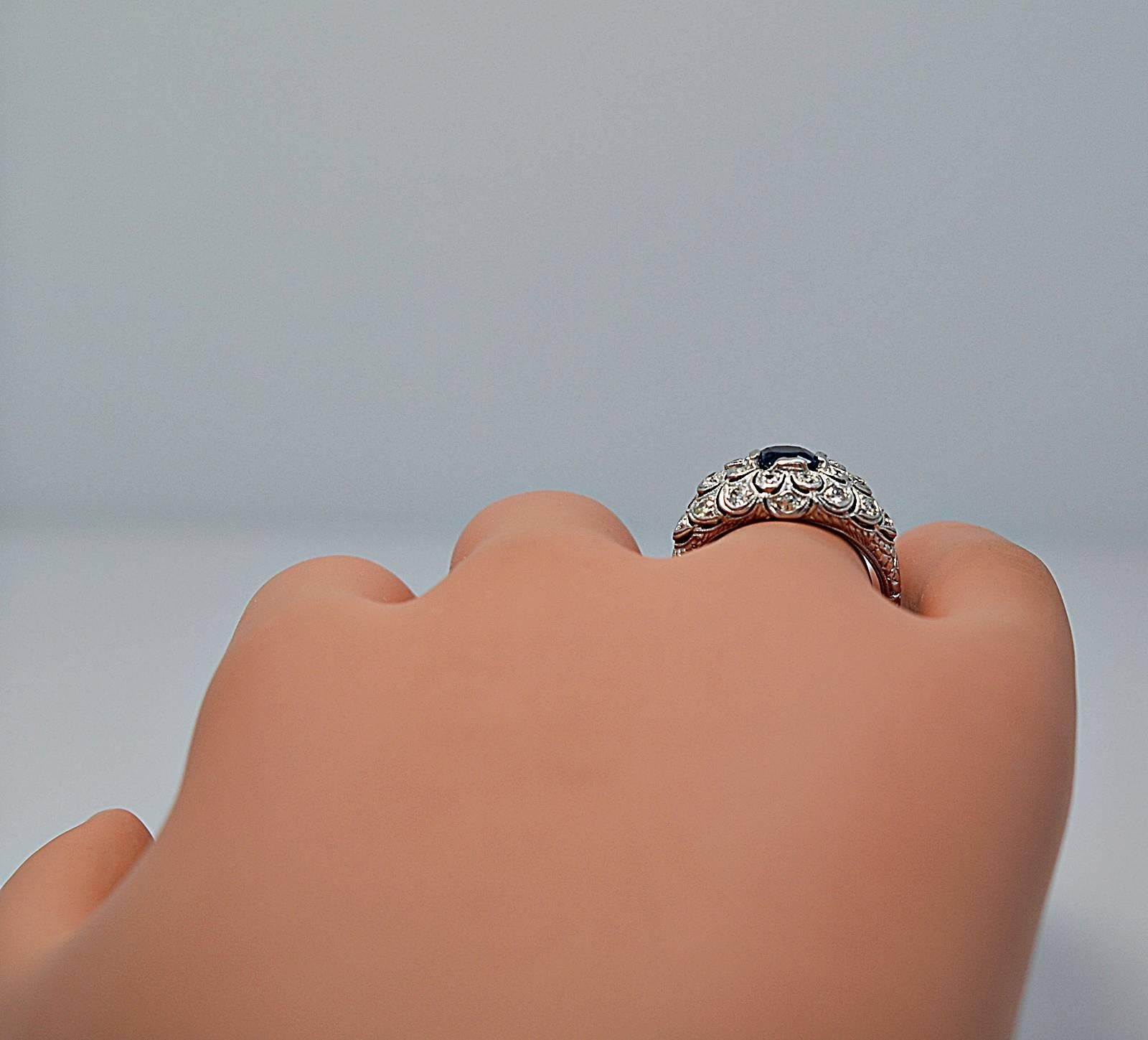 Art Deco Sapphire Diamond Platinum Engagement Ring 3
