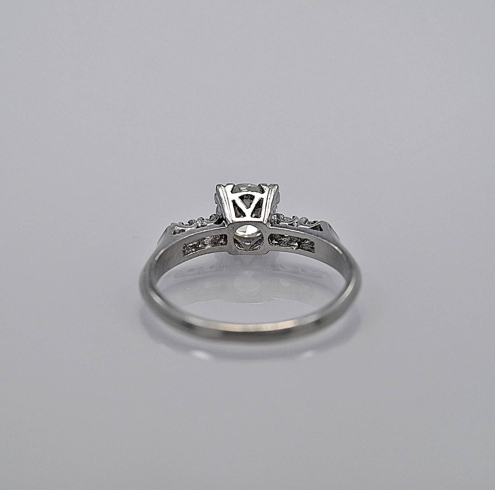 Women's Art Deco .75 Carat Diamond Platinum Engagement Ring