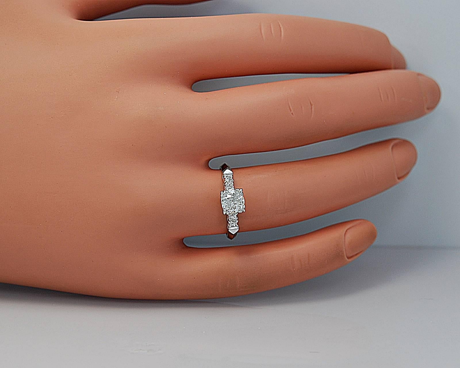 Art Deco .75 Carat Diamond Platinum Engagement Ring 1