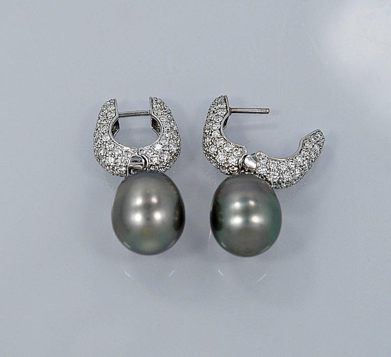 South Sea Pearl 2.00 Carat Diamond Gold Earrings at 1stDibs