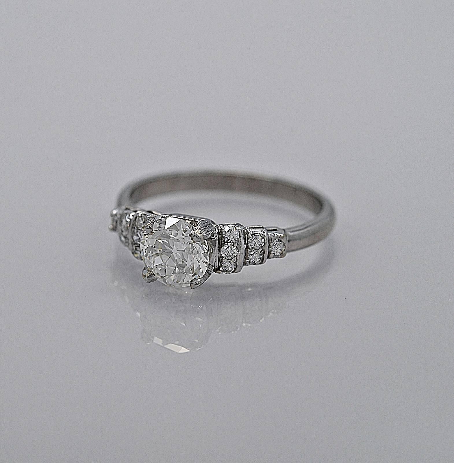 Art Deco .96 Carat Diamond Platinum Engagement Ring 