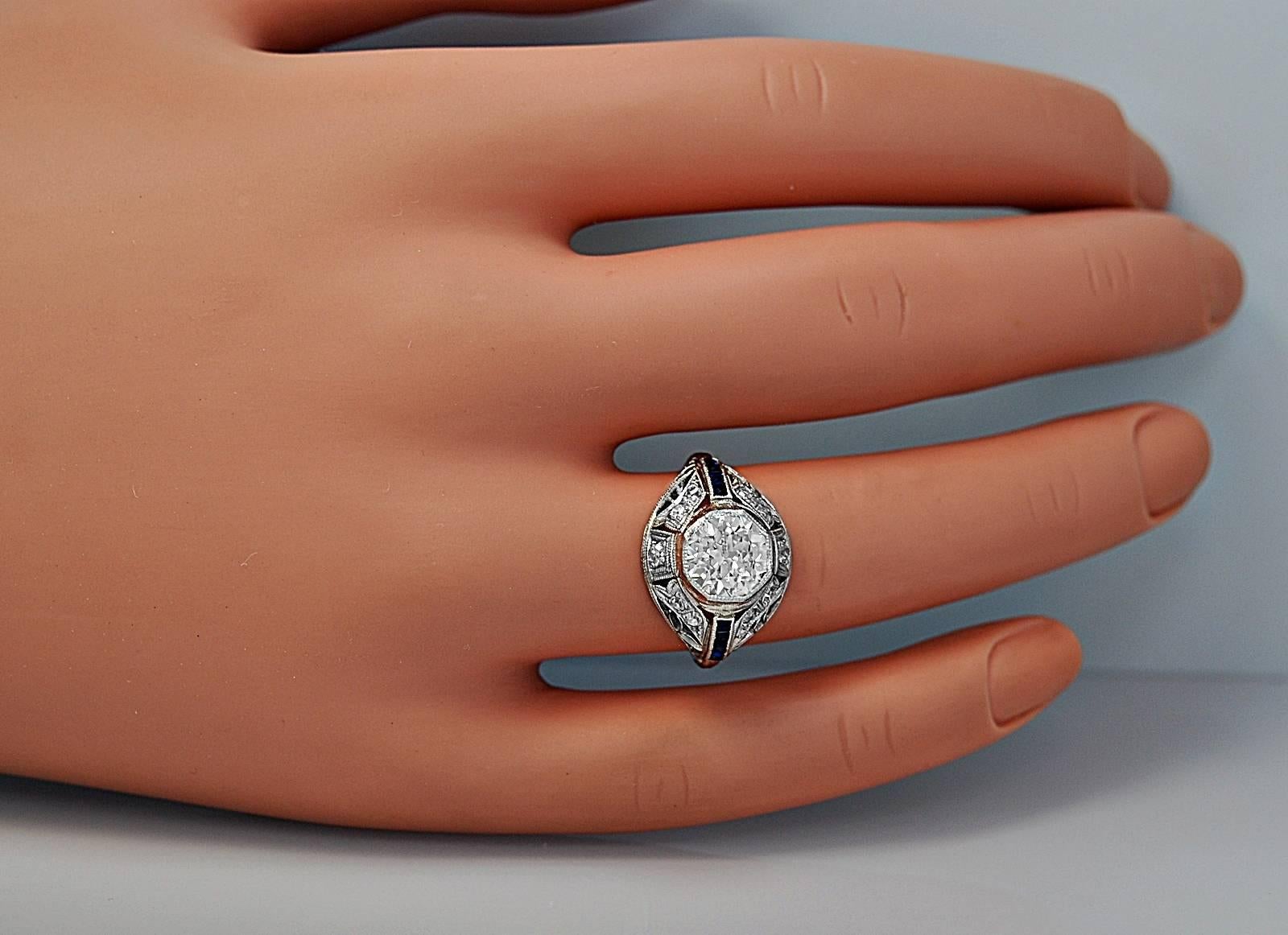 Antique 1.90 Carat Diamond Platinum Engagement Ring  In Excellent Condition In Tampa, FL
