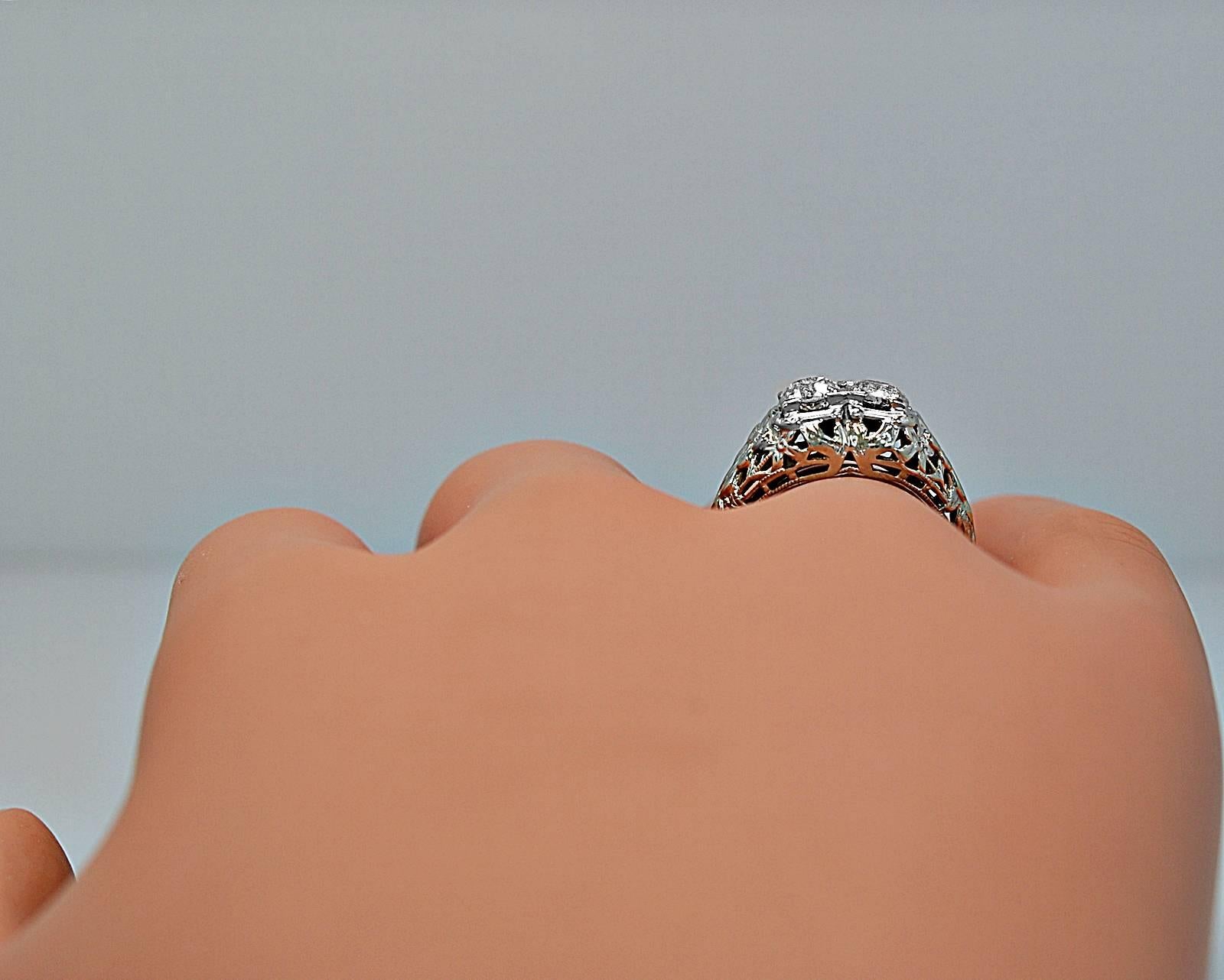 Art Deco .60 Carat Diamond Gold Engagement Ring  For Sale