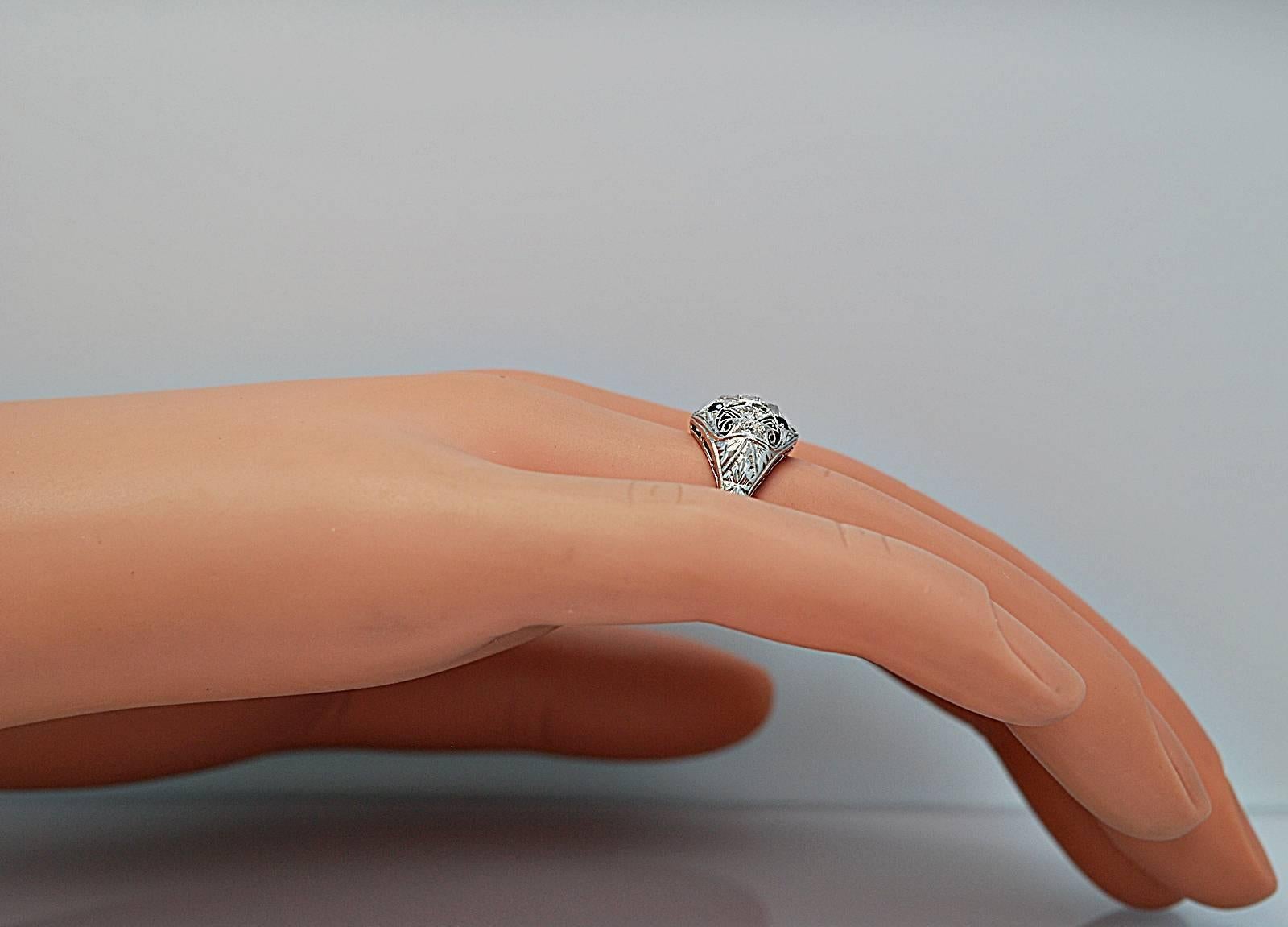Art Deco .30 Carat Diamond Sapphire Platinum Engagement Ring 1