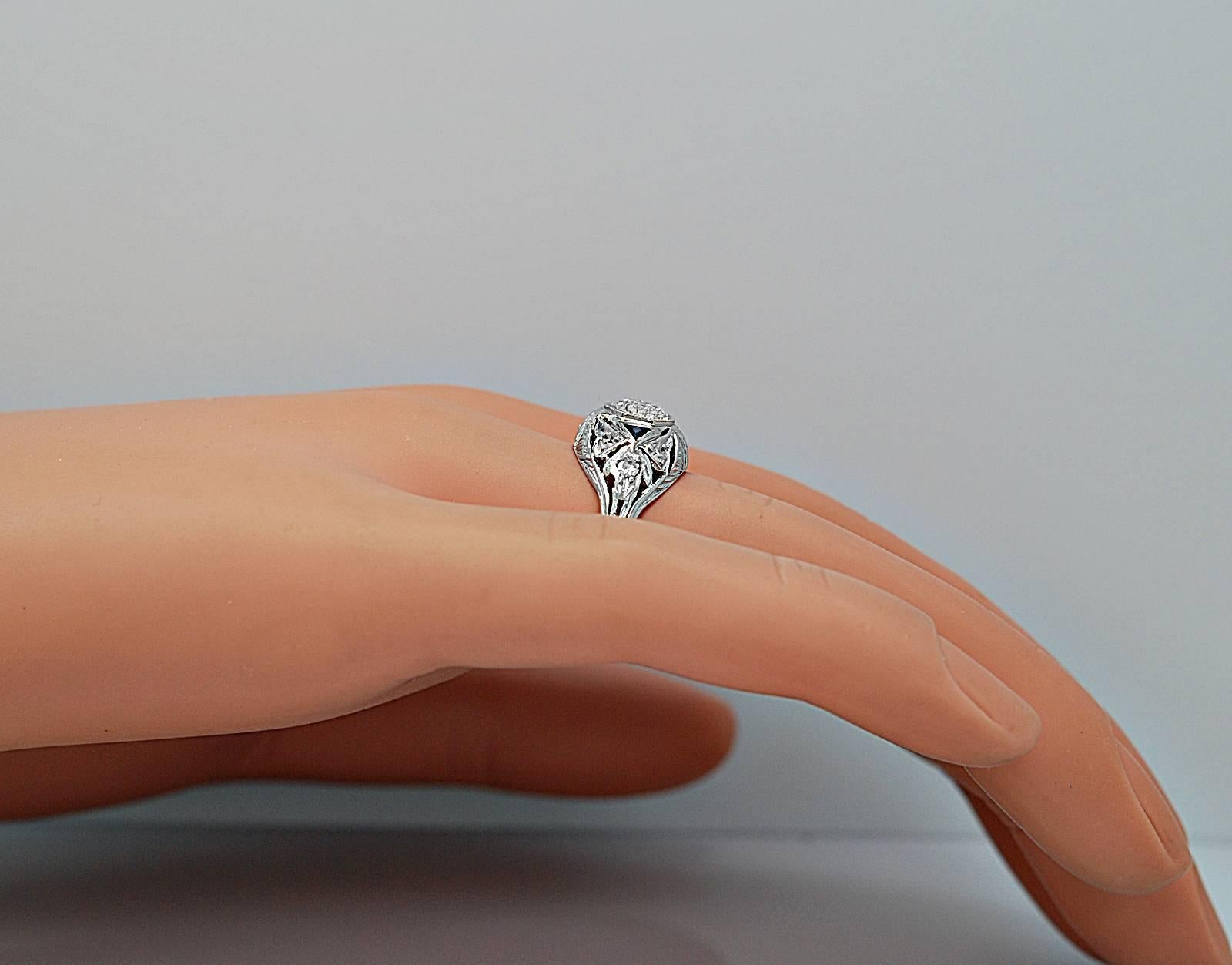 Women's Art Deco .53 Carat Diamond Sapphire Platinum Engagement Ring