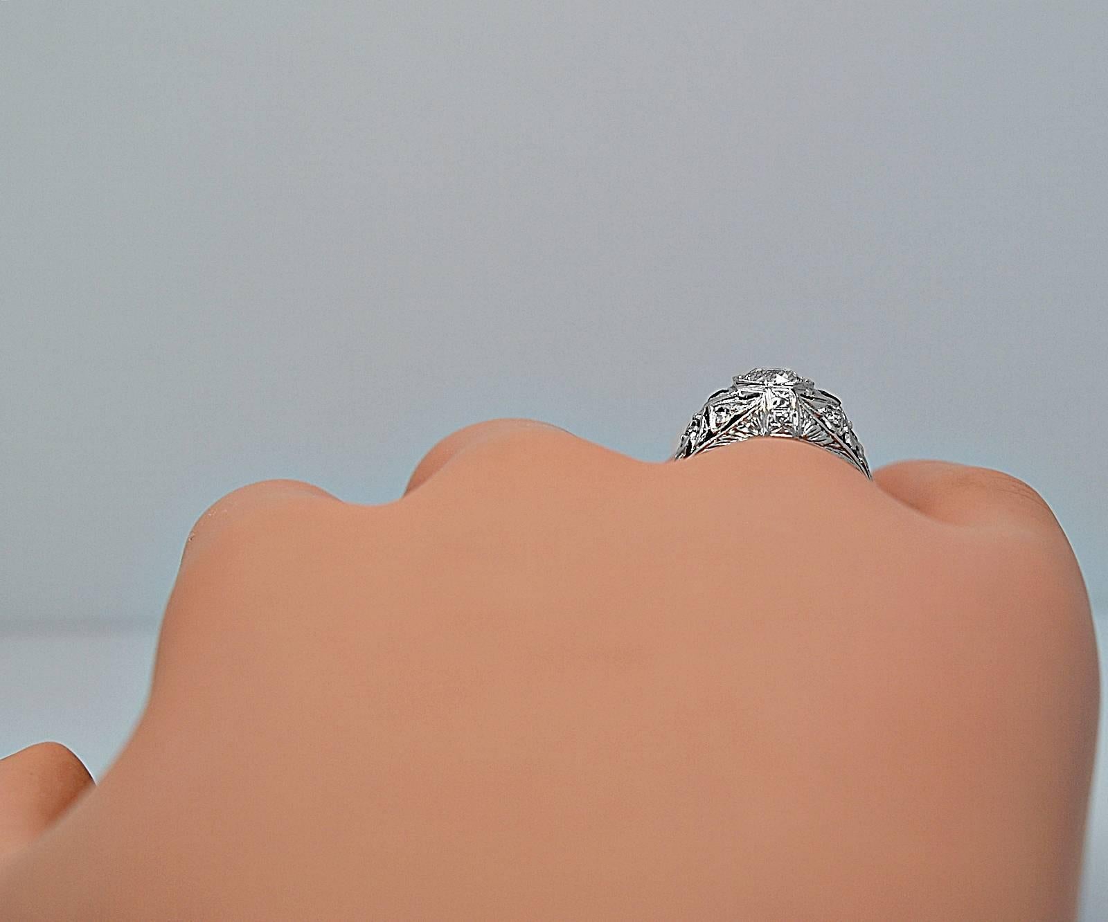 Art Deco .53 Carat Diamond Sapphire Platinum Engagement Ring 1