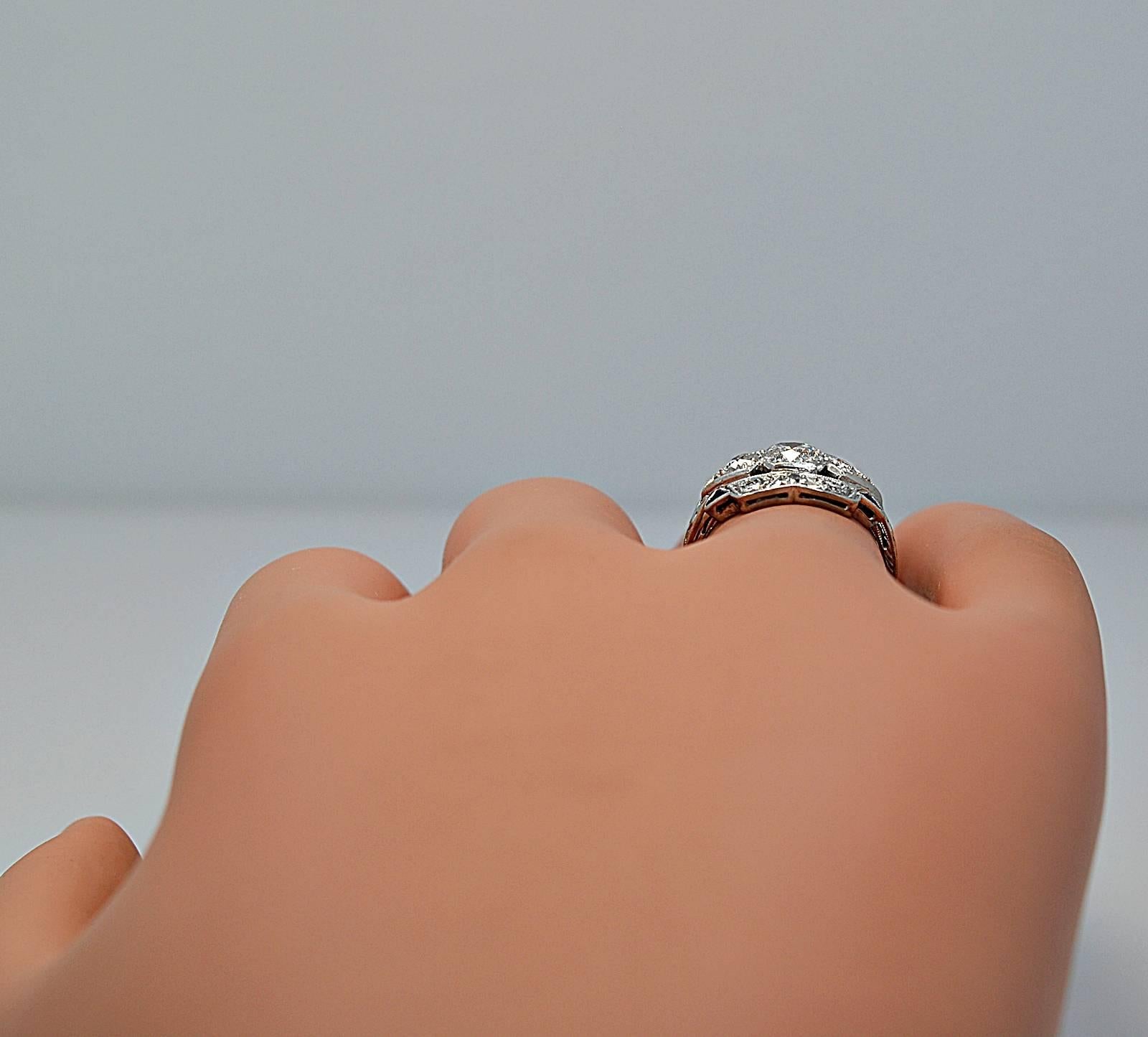 Art Deco .55 Carat Diamond Sapphire Platinum Engagement Ring 1
