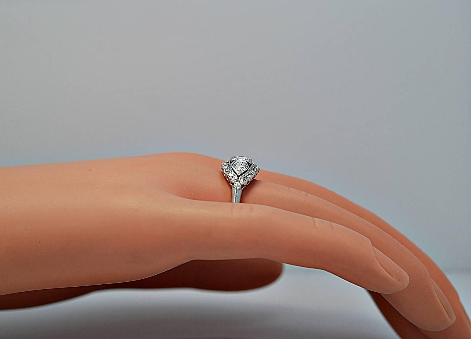 Art Deco Diamond Platinum Three Stone Engagement Ring 1