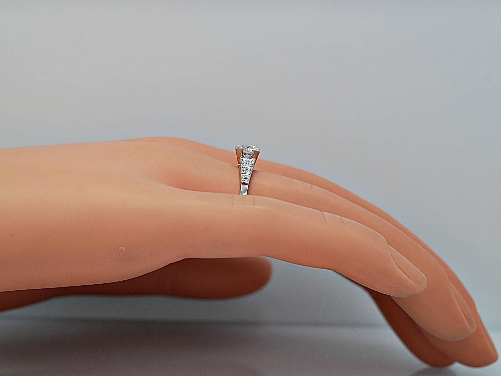 Art Deco .52 Carat Diamond Platinum Engagement Ring In Excellent Condition For Sale In Tampa, FL