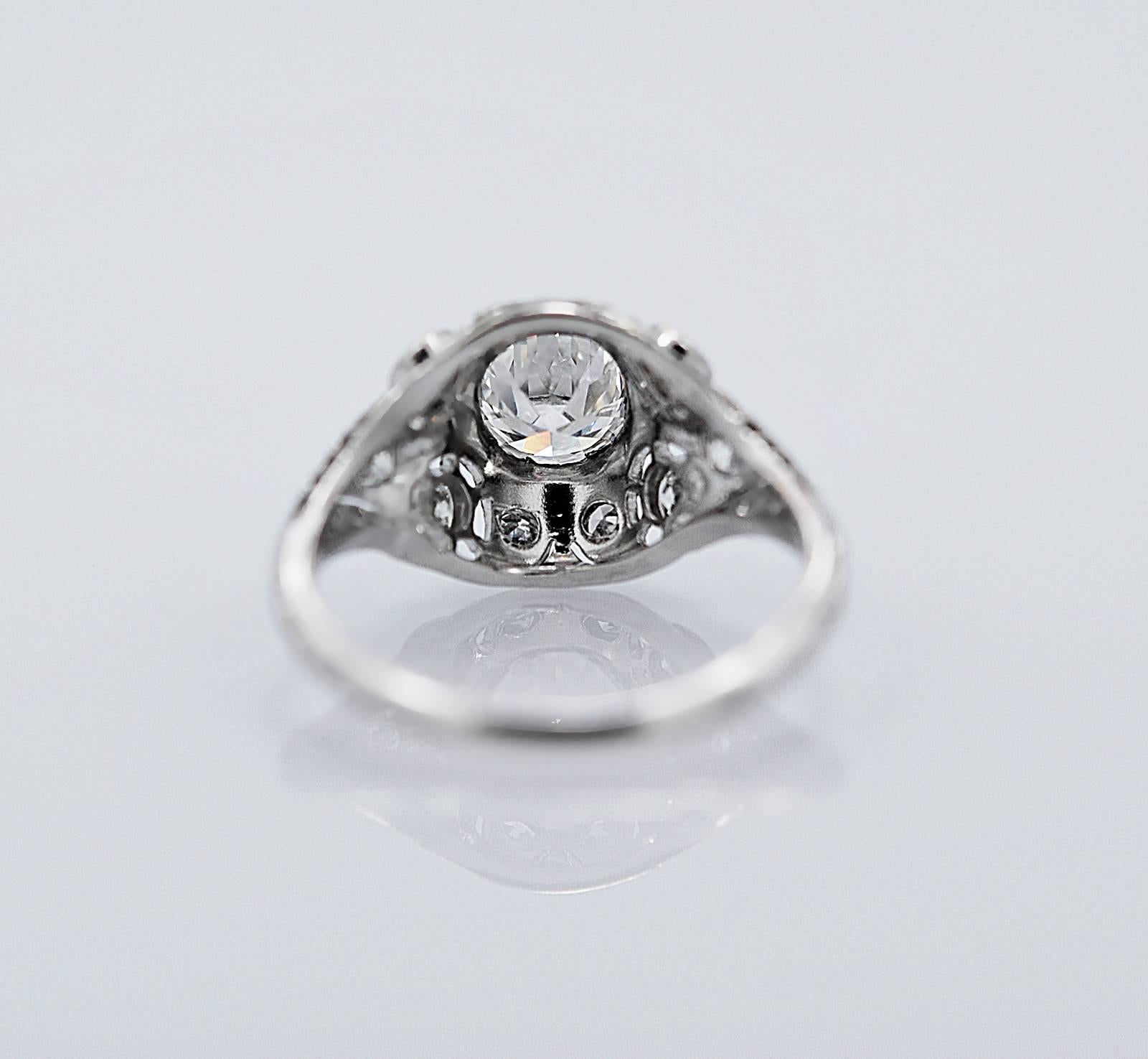 Old European Cut Art Deco .78 Carat Diamond Platinum Engagement Ring