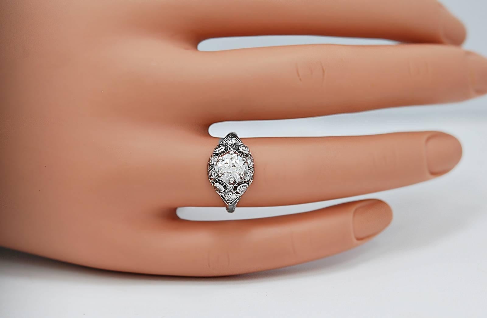 Art Deco .78 Carat Diamond Platinum Engagement Ring In Excellent Condition In Tampa, FL
