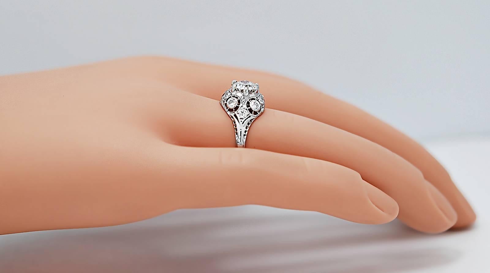 Women's Art Deco .78 Carat Diamond Platinum Engagement Ring