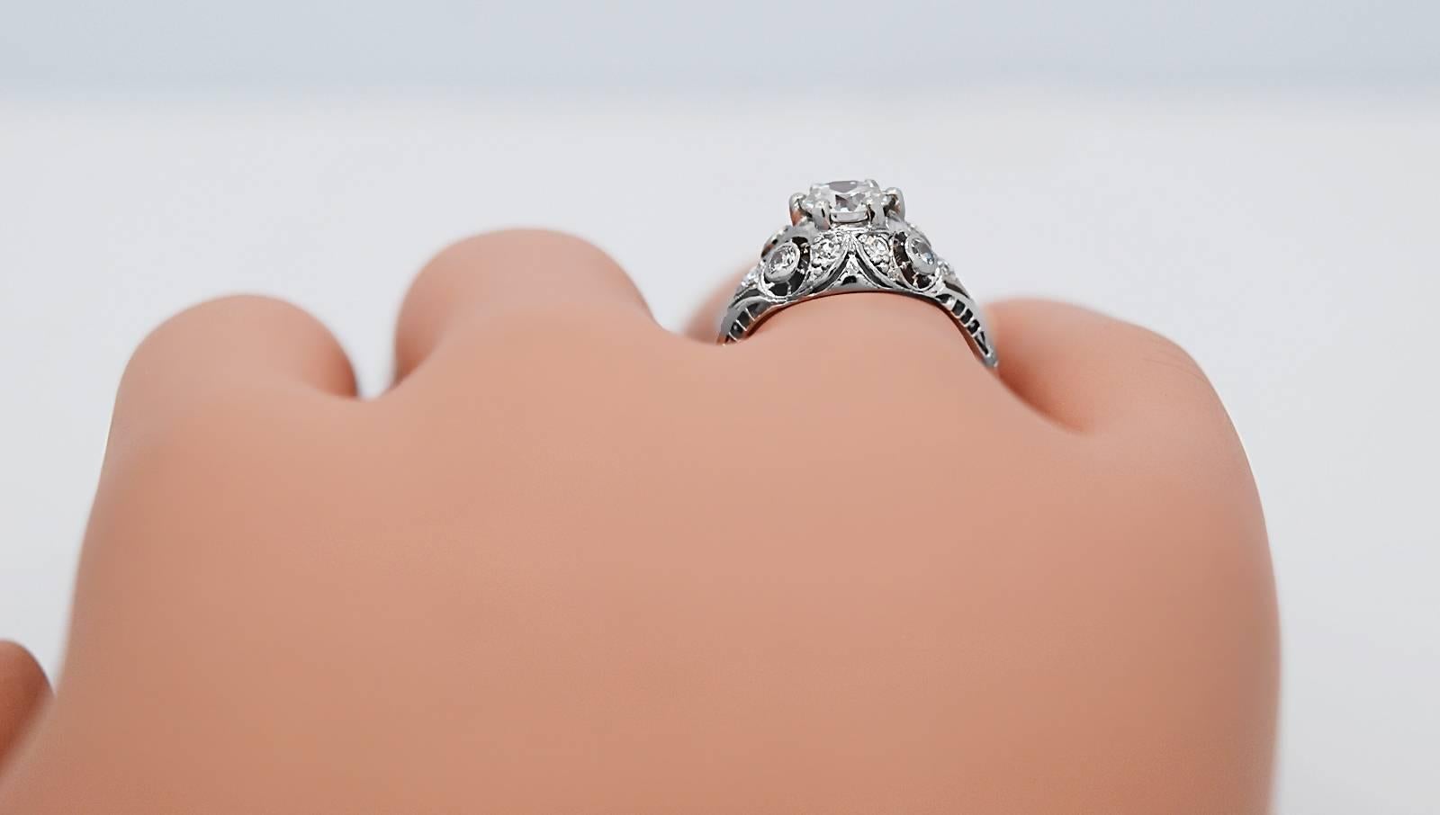 Art Deco .78 Carat Diamond Platinum Engagement Ring 1