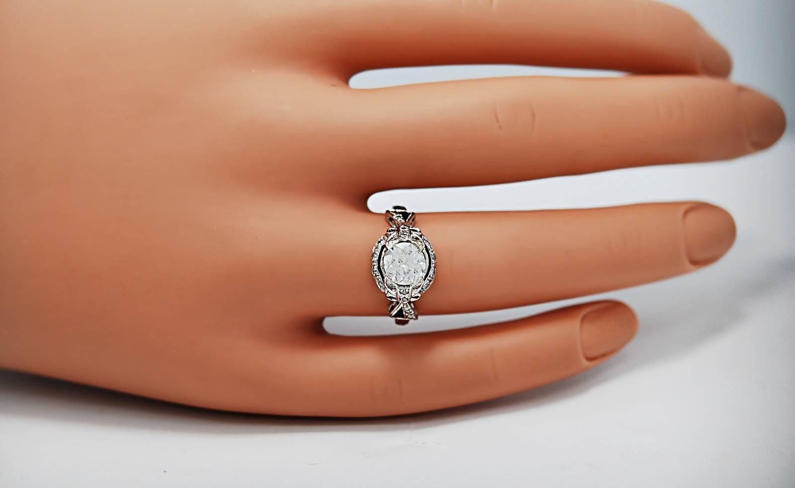 Women's Art Deco 1.10 Carat Diamond Sapphire Engagement Ring Platinum