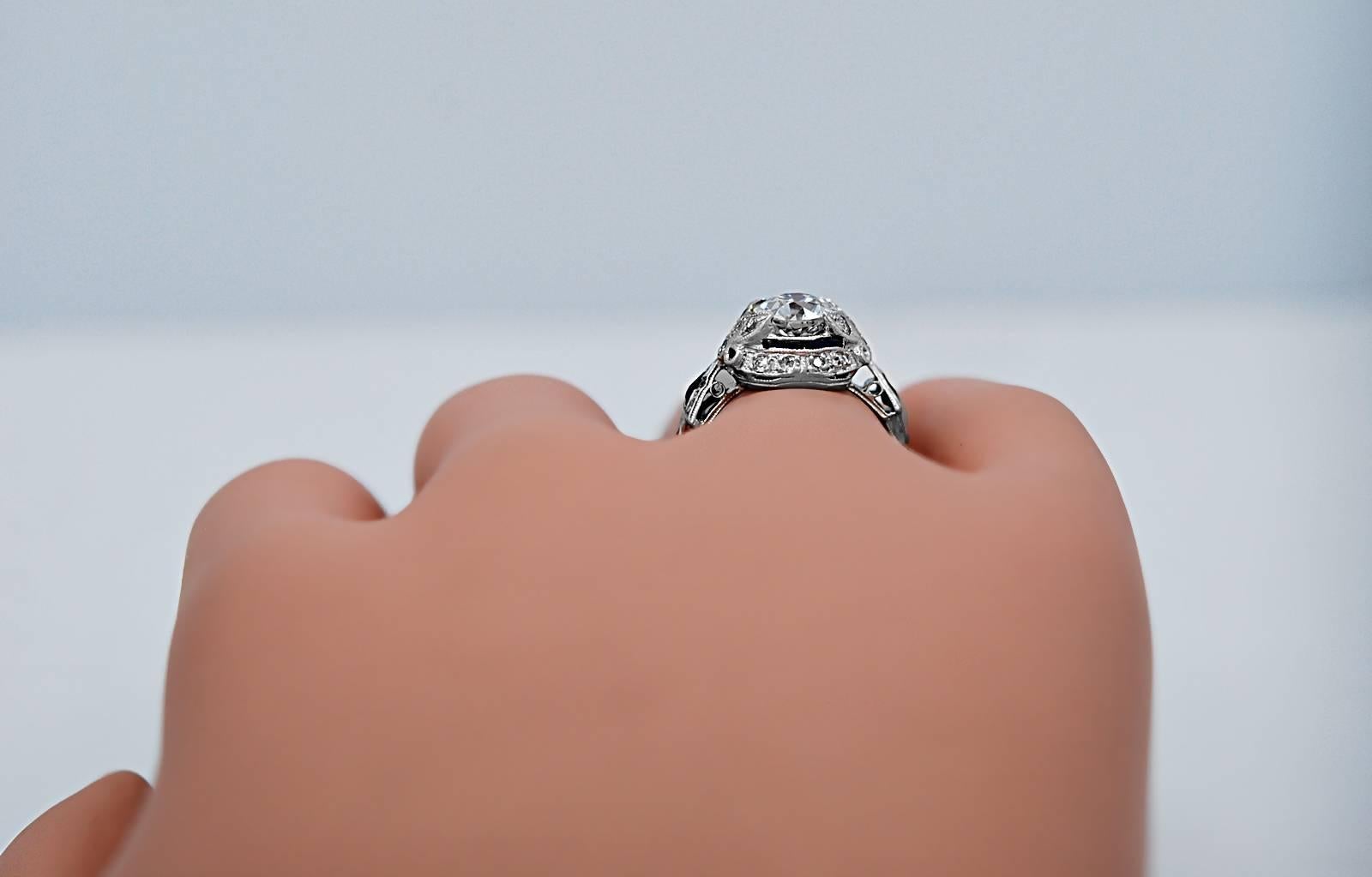 Art Deco 1.10 Carat Diamond Sapphire Engagement Ring Platinum 2