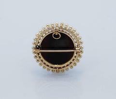 Sardonyx Antique Hard Stone Cameo Signed Pin Pendant Seed Pearls Yellow Gold