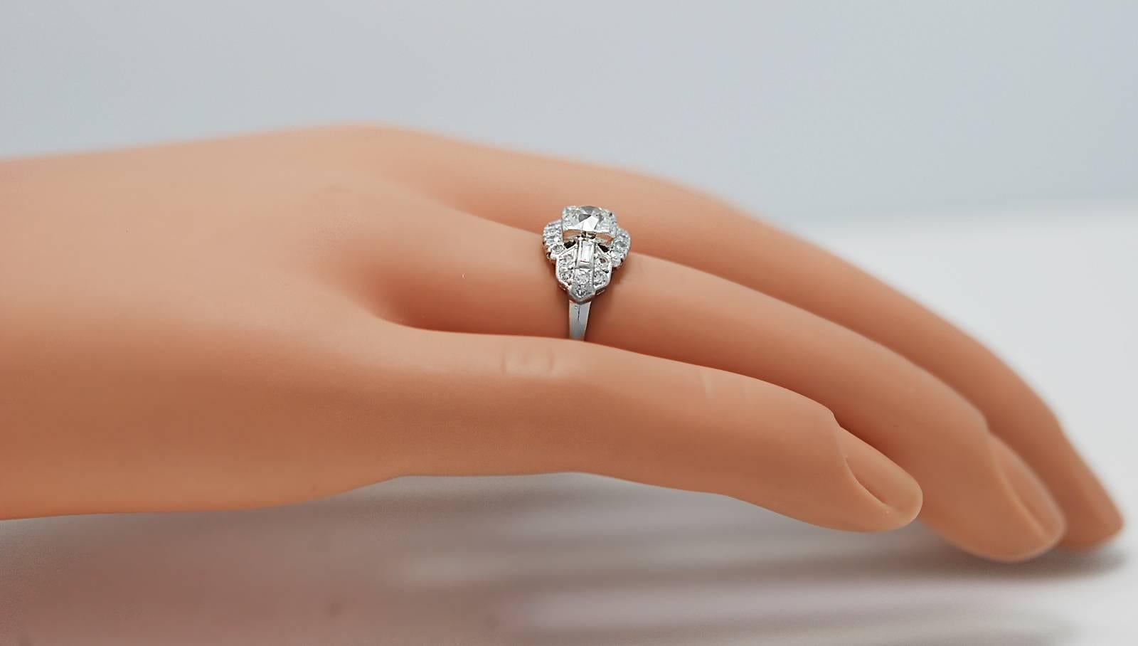 Art Deco Antique .70 Carat Diamond Engagement Ring Platinum