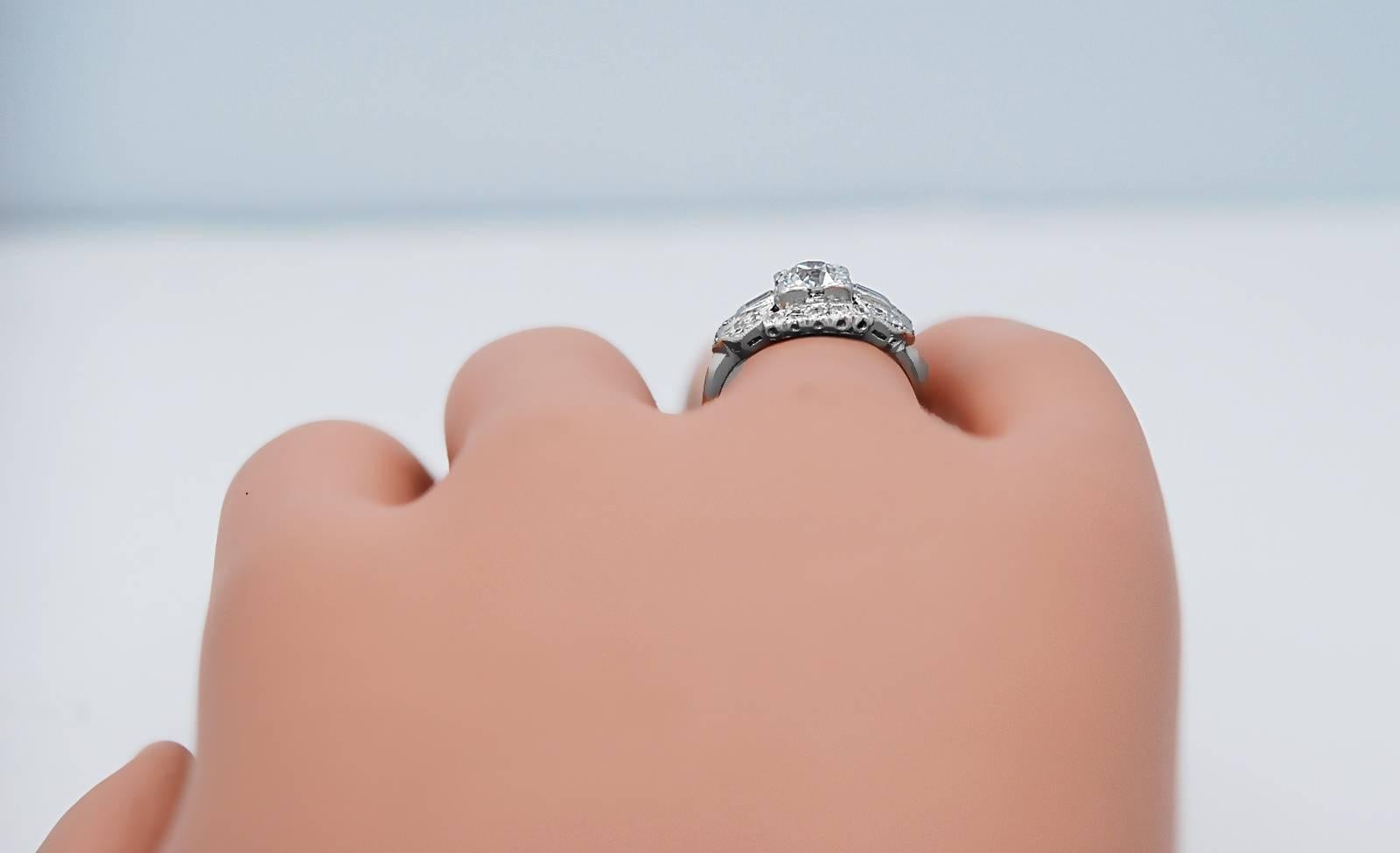 Antique .70 Carat Diamond Engagement Ring Platinum In Excellent Condition In Tampa, FL