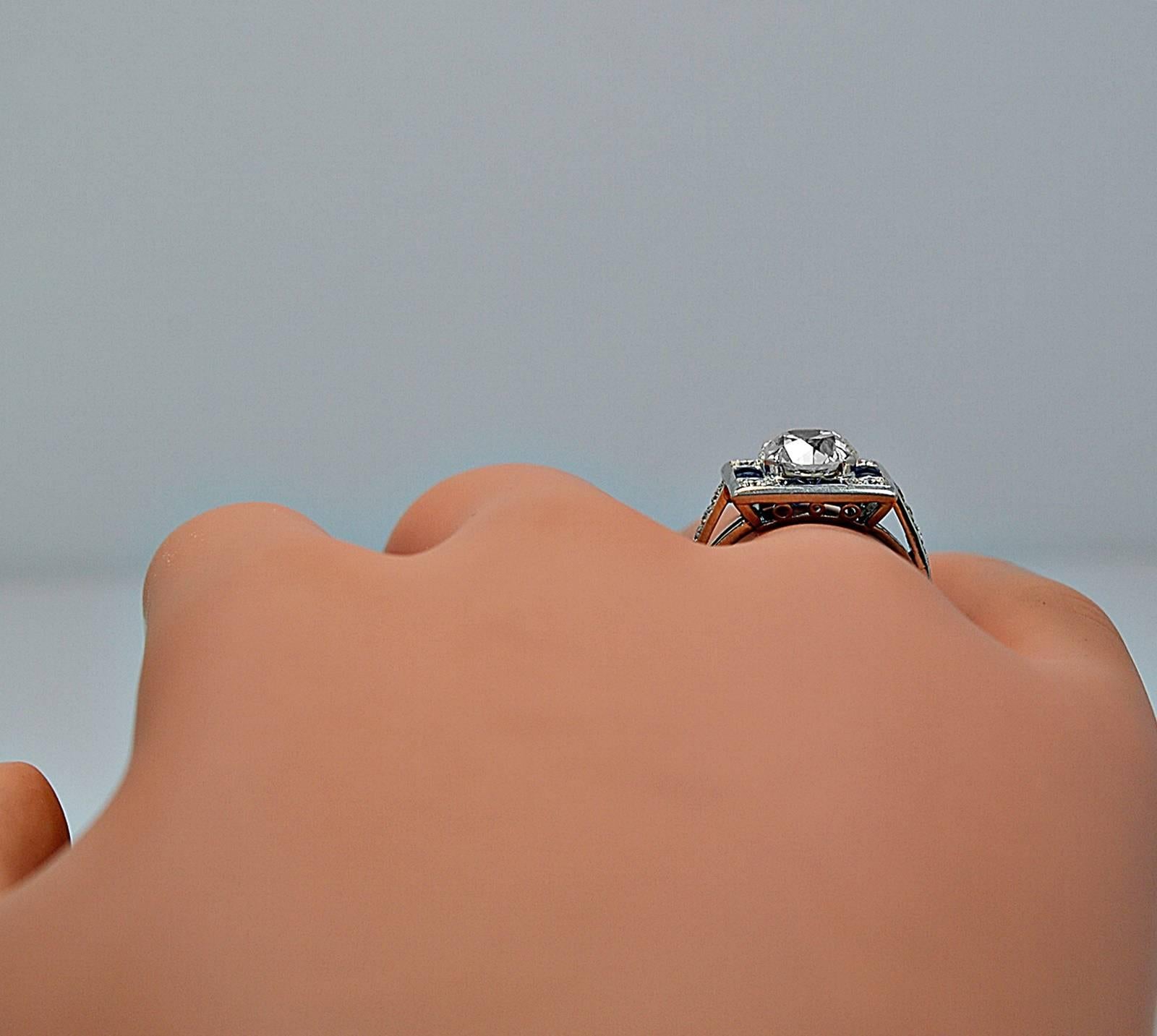 Mesmerizing Art Deco 1.65ct. Diamond & Sapphire Engagement Ring E.G.L. 4