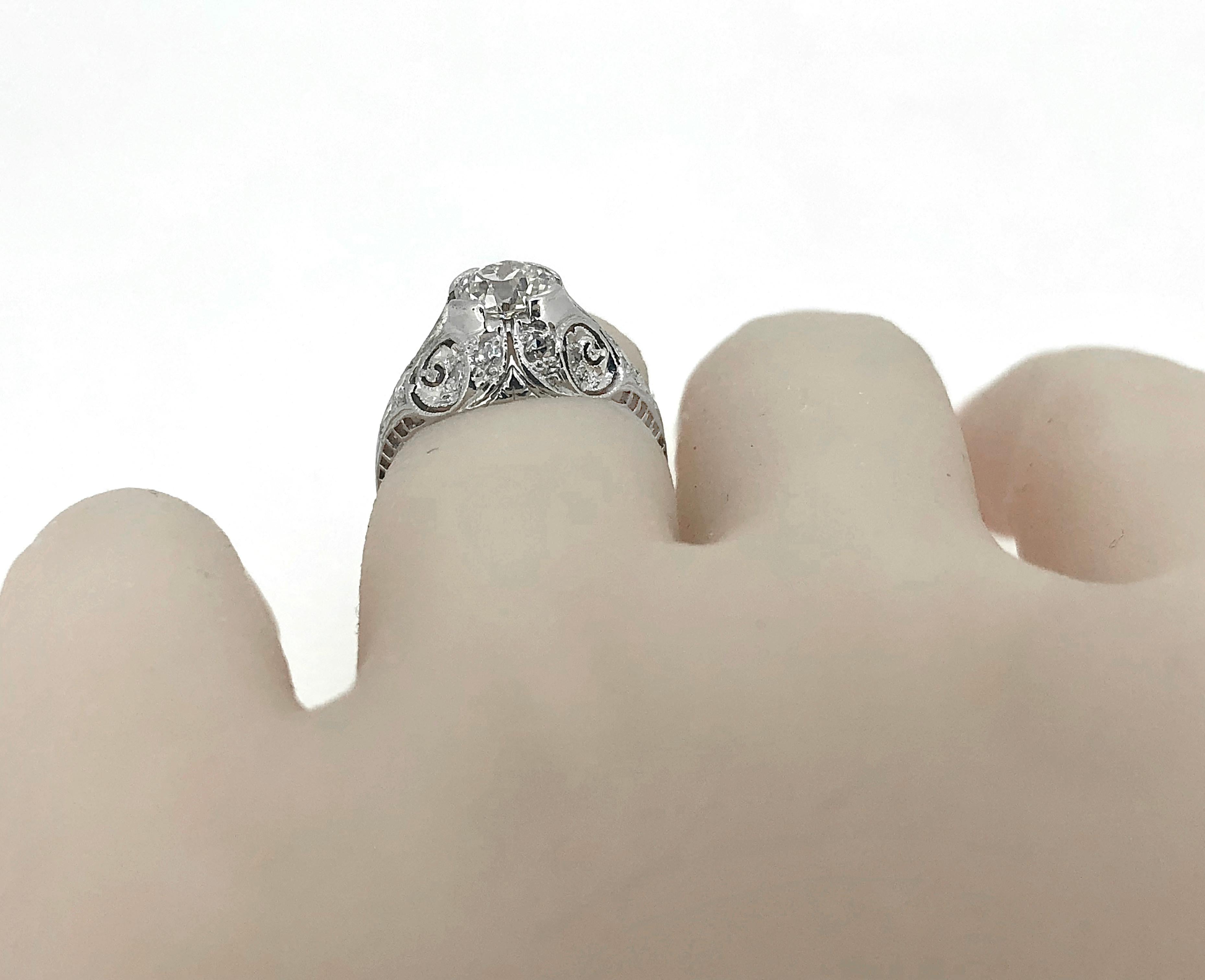 Antique Engagement Ring .82 Carat Diamond & Platinum Art Deco In Excellent Condition For Sale In Tampa, FL