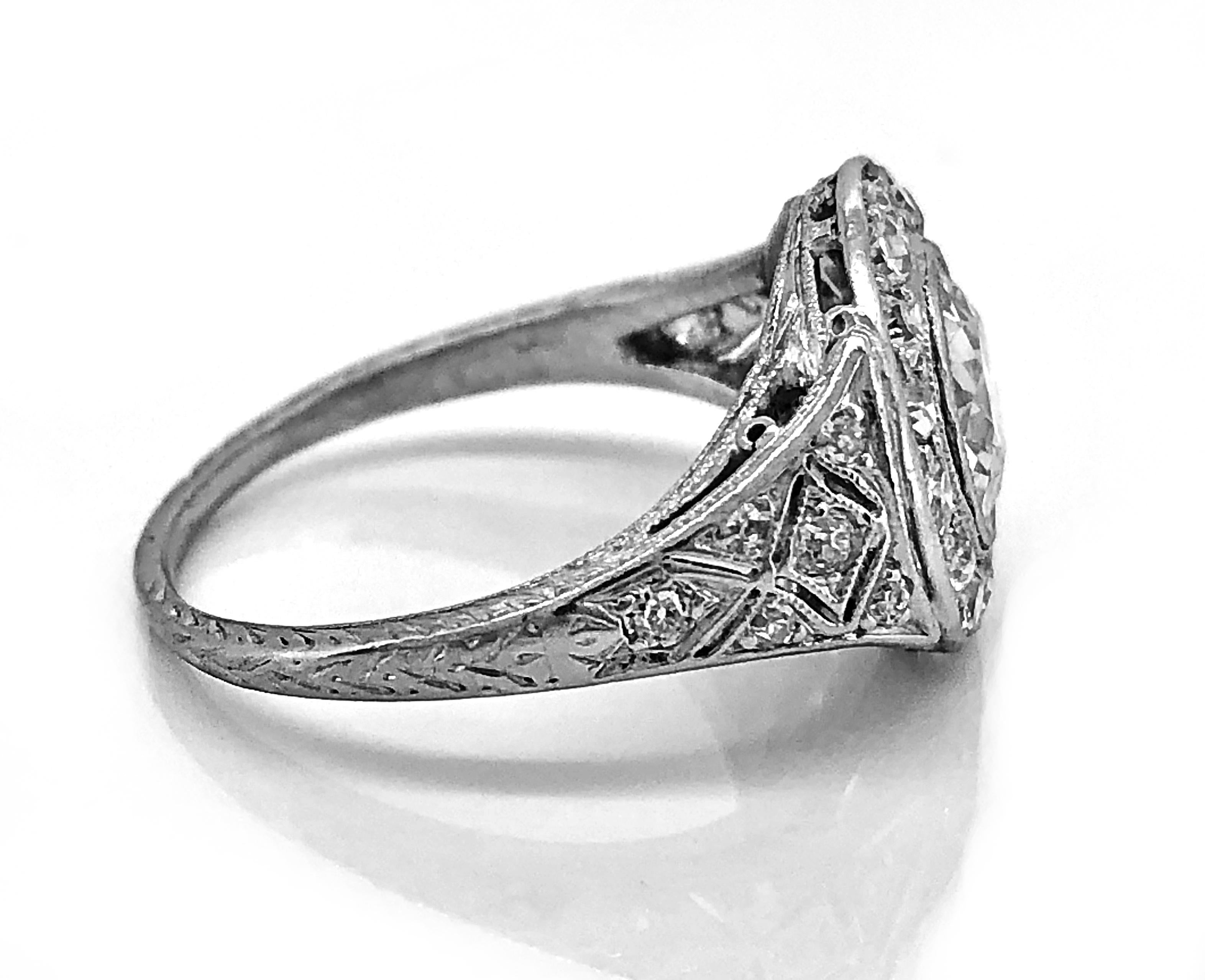 Old European Cut Platinum 1.02 Carat Diamond Art Deco Antique Engagement Ring
