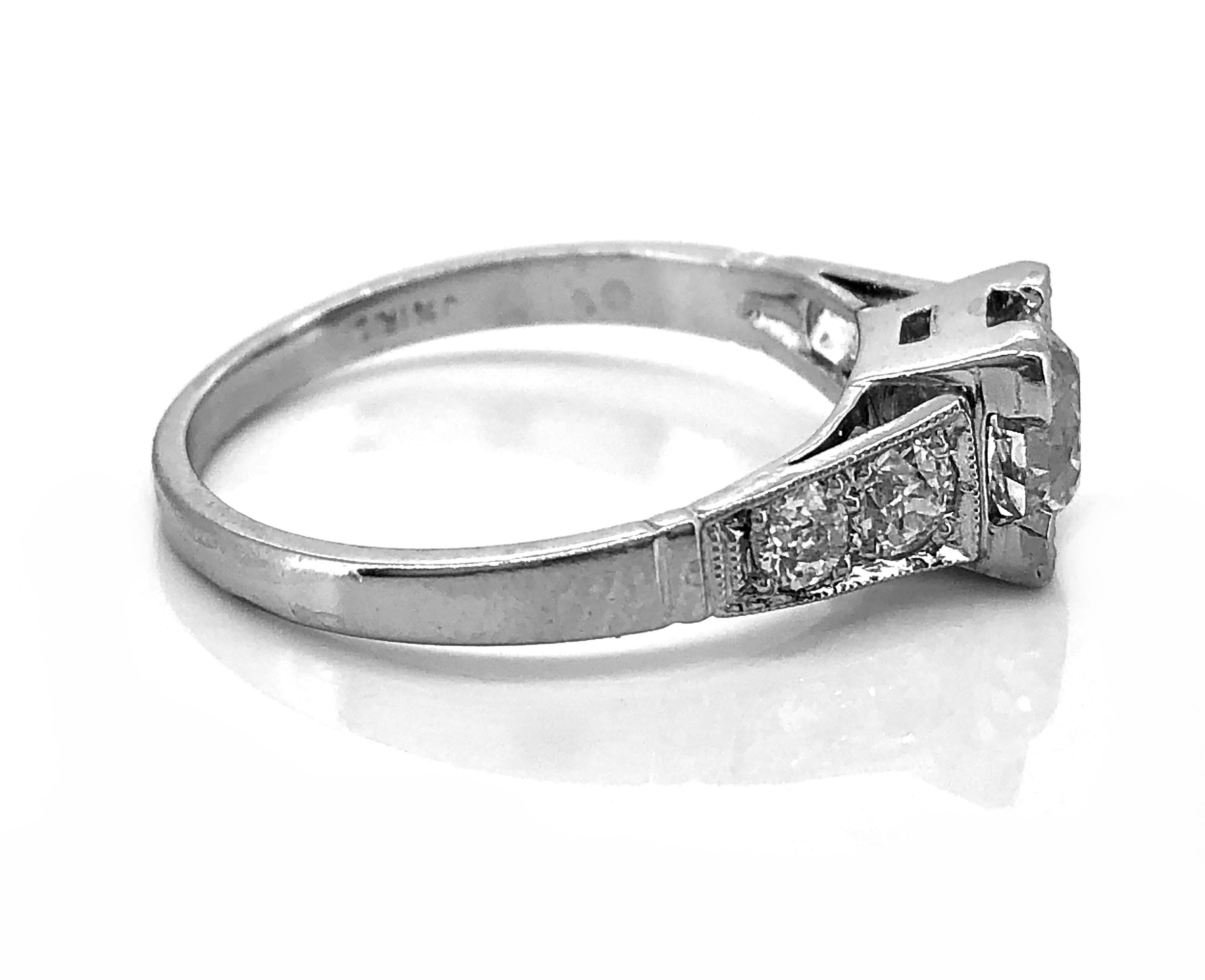 Old European Cut 1.21 Carat Diamond & Platinum Art Deco Antique Engagement Ring For Sale