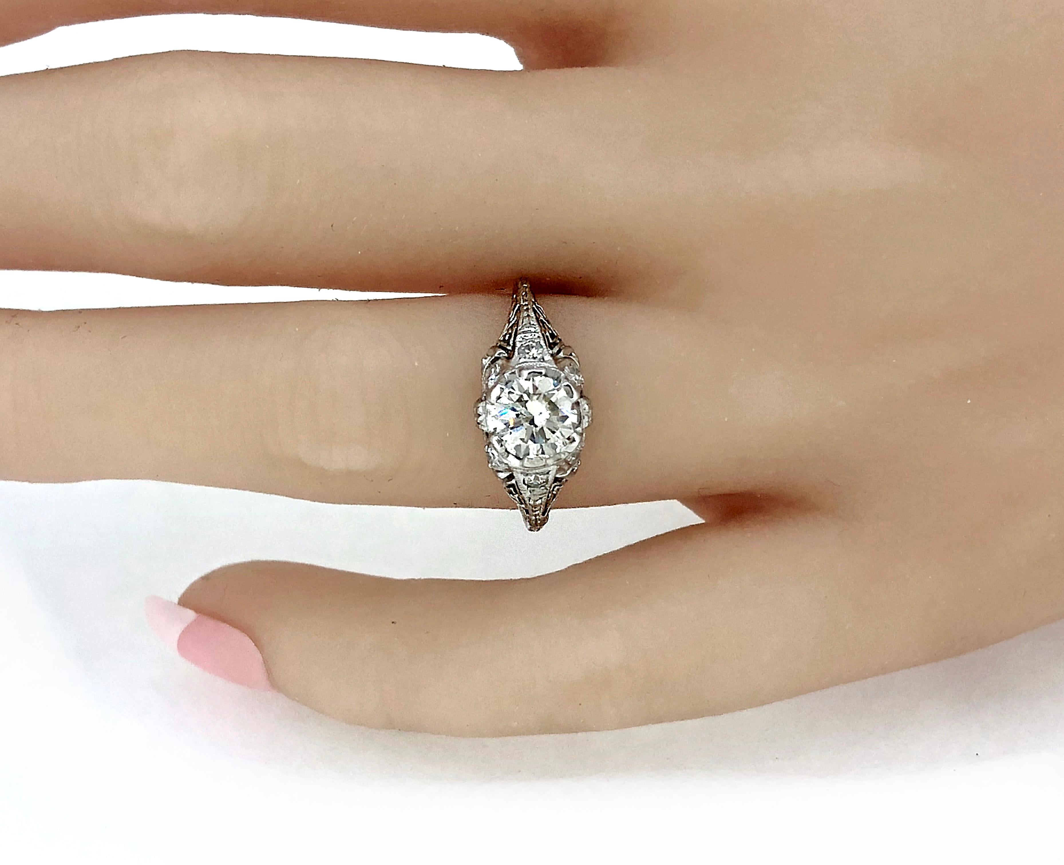 Old European Cut Edwardian .94 Carat Diamond and Platinum Antique Engagement Ring For Sale