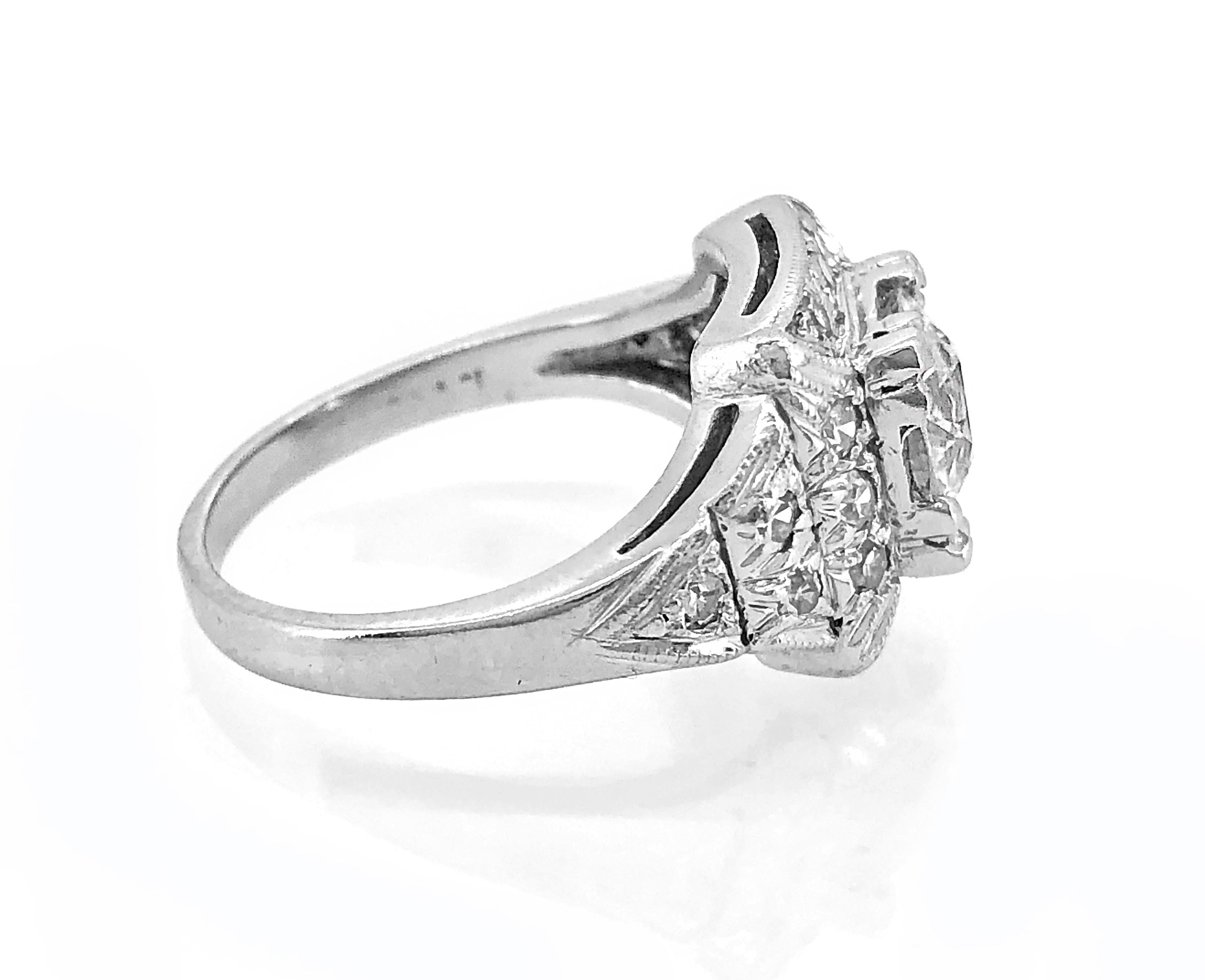 Stunning 1.23ct. Diamond & Platinum Art Deco Engagement Ring In Excellent Condition For Sale In Tampa, FL