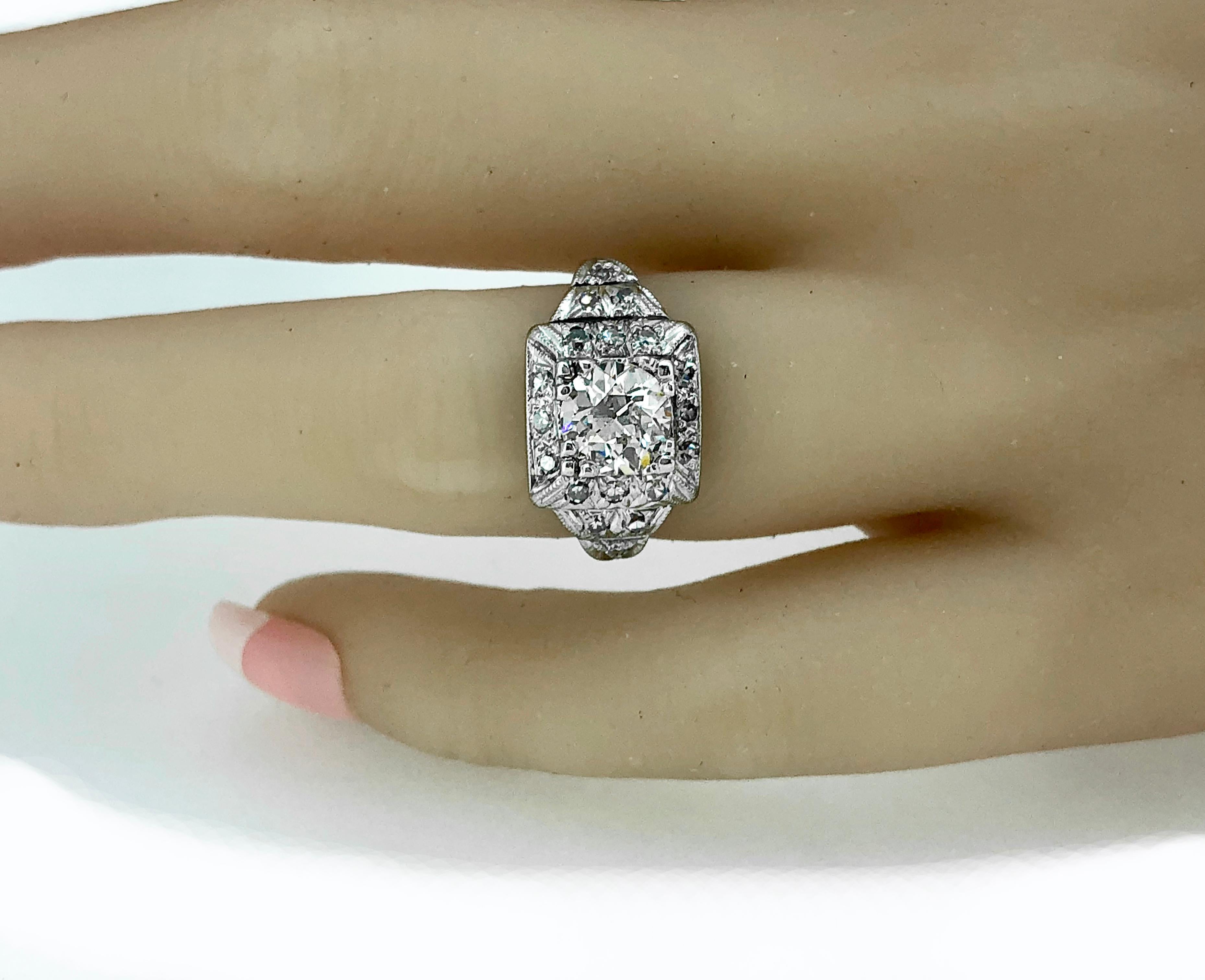 Stunning 1.23ct. Diamond & Platinum Art Deco Engagement Ring For Sale 2