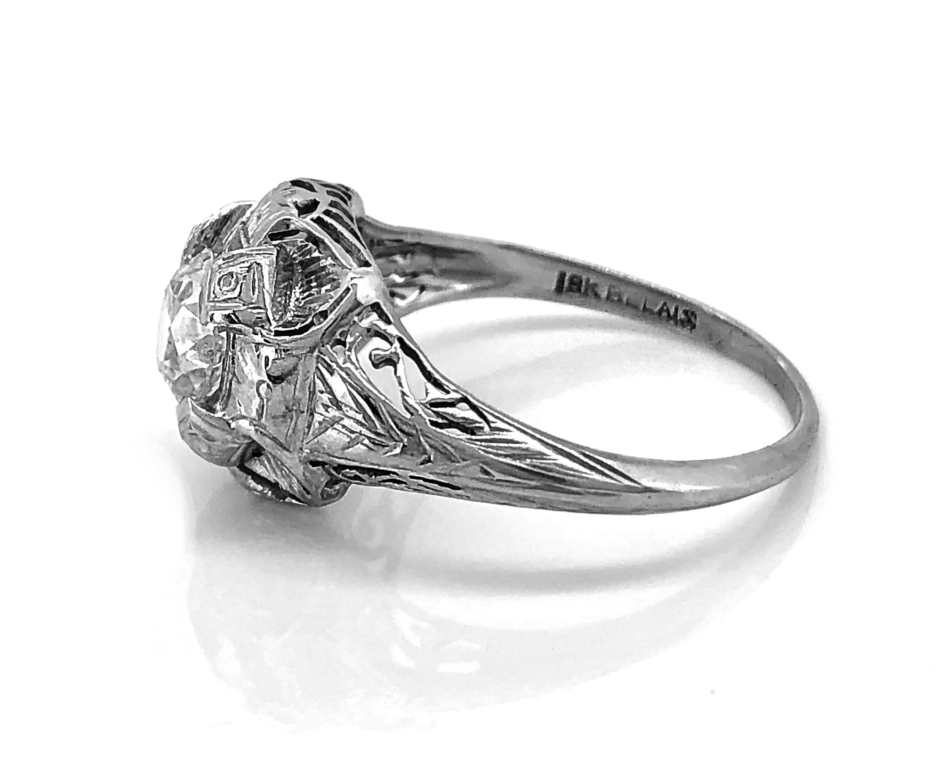 Old European Cut Art Deco .65 Carat Diamond & 18K White Gold Antique Engagement Ring By Belais  For Sale