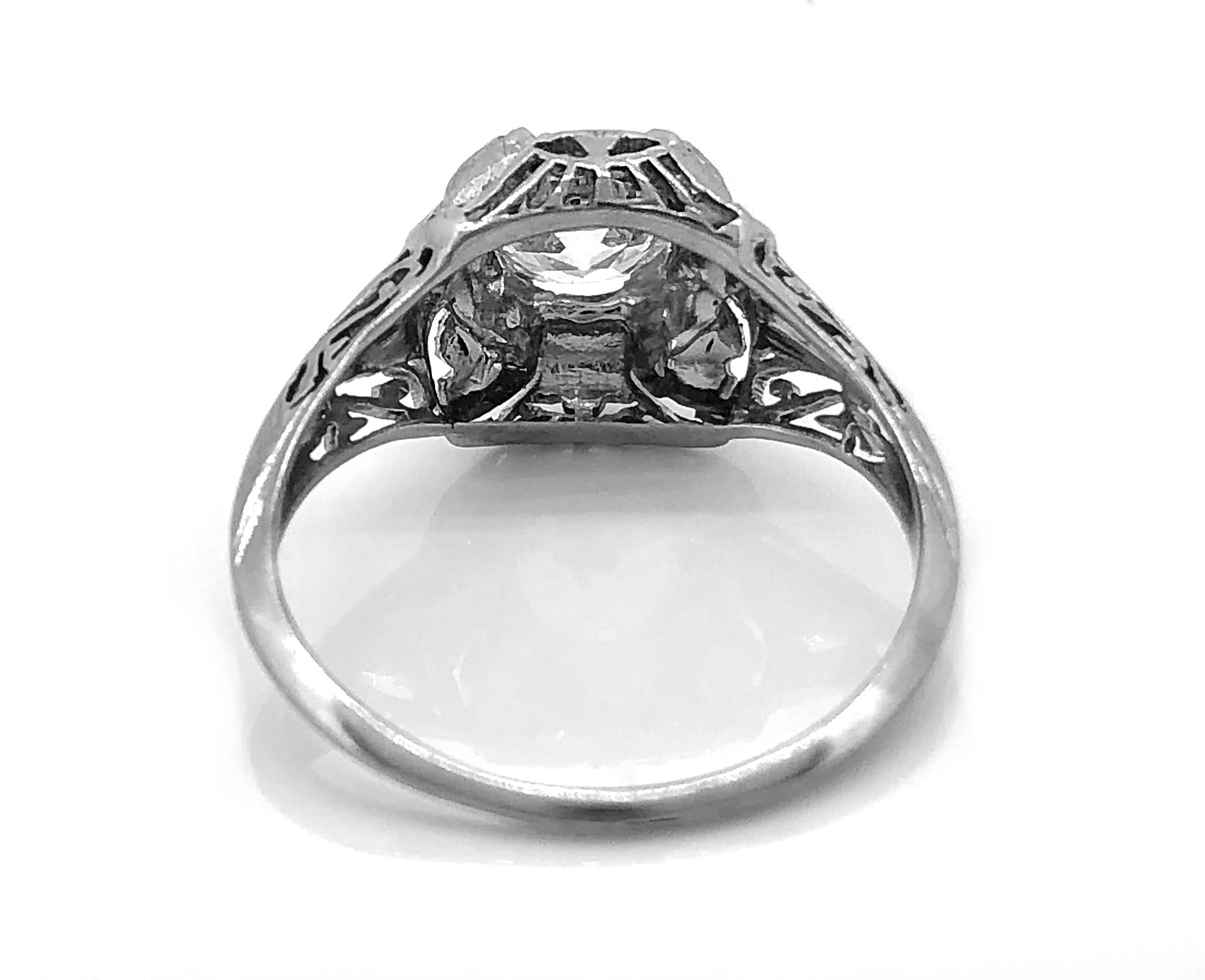 Art Deco .65 Carat Diamond & 18K White Gold Antique Engagement Ring By Belais  In Excellent Condition For Sale In Tampa, FL