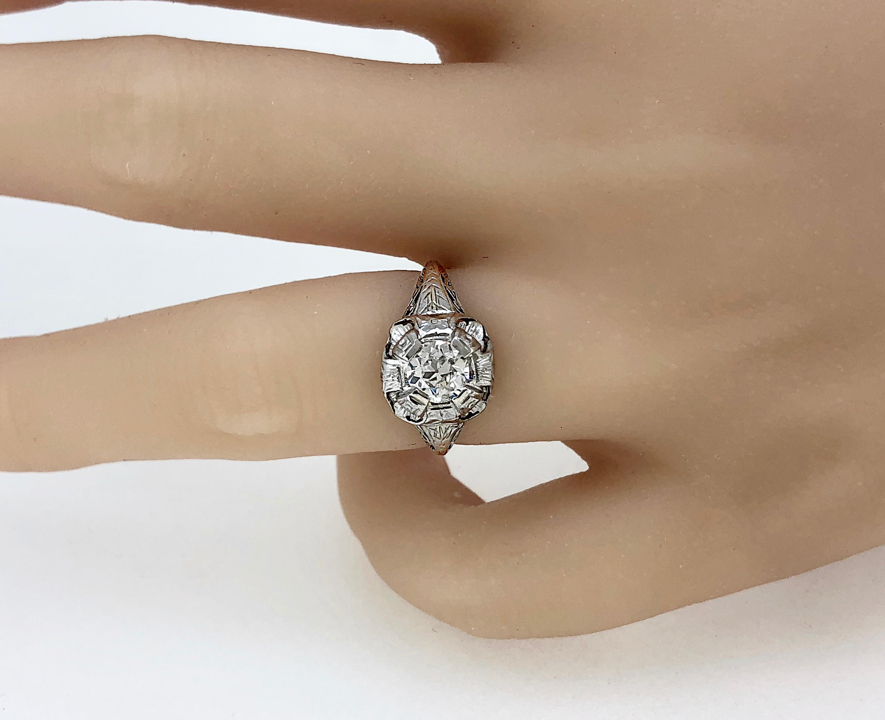 Women's Art Deco .65 Carat Diamond & 18K White Gold Antique Engagement Ring By Belais  For Sale