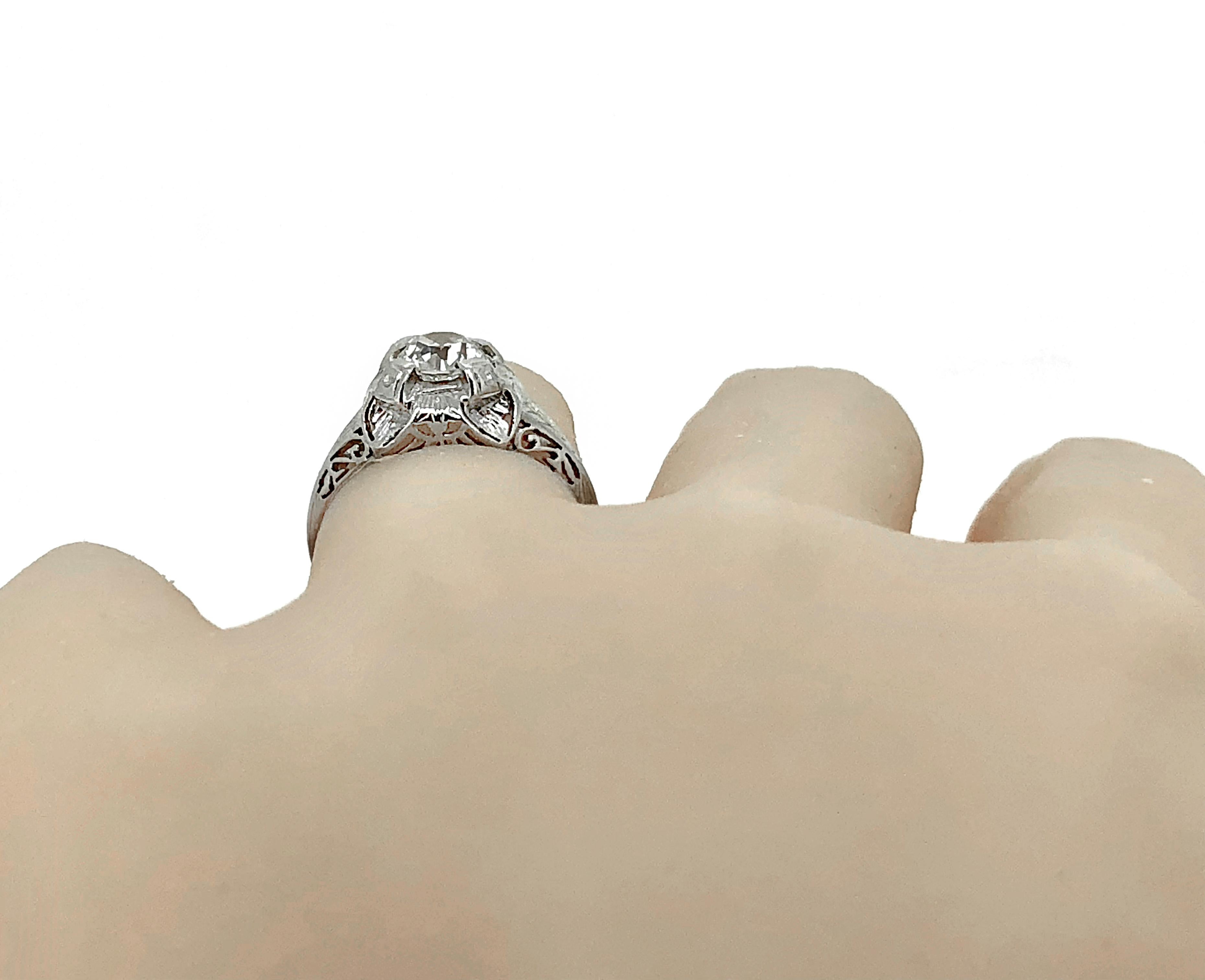 Art Deco .65 Carat Diamond & 18K White Gold Antique Engagement Ring By Belais  For Sale 1