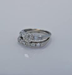 Art Deco Diamond Platinum Engagement Wedding Set