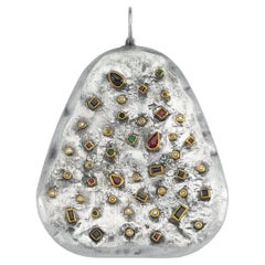 Silver and 24k Gold Celles Pendant with Sapphire, Ruby, Emerald, Diamonds