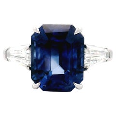 Alexander Beverly Hills GIA 8.23ct Emerald Cut Ceylon Sapphire Three-Stone Ring