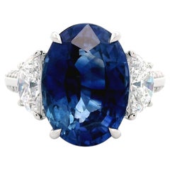 Alexander Beverly Hills GIA 7.33ct Oval Sapphire & Diamond 3-Stone Ring Platinum