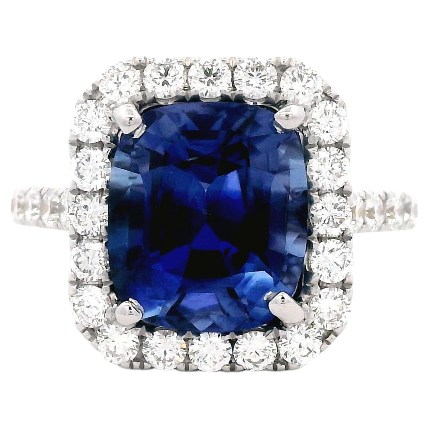 Alexander Beverly Hills GIA 4.46ct Cushion Ceylon Sapphire & Diamond Ring 18k For Sale