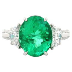 Alexander Beverly Hills All GIA 3.29ct Brazilian Emerald 3-Stone Ring Platinum
