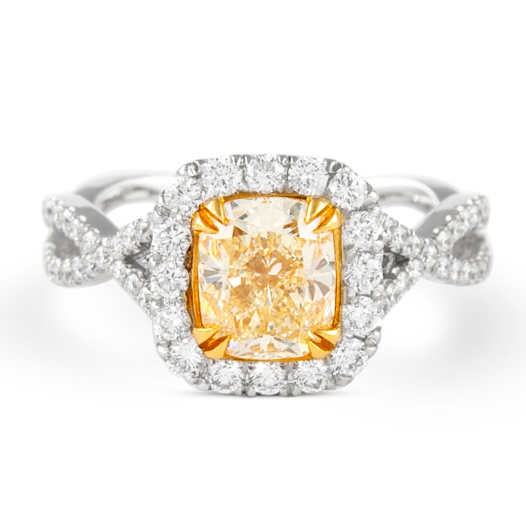 Alexander Beverly Hills 1.75ctt Fancy Light Yellow Cushion Diamond Ring 18k