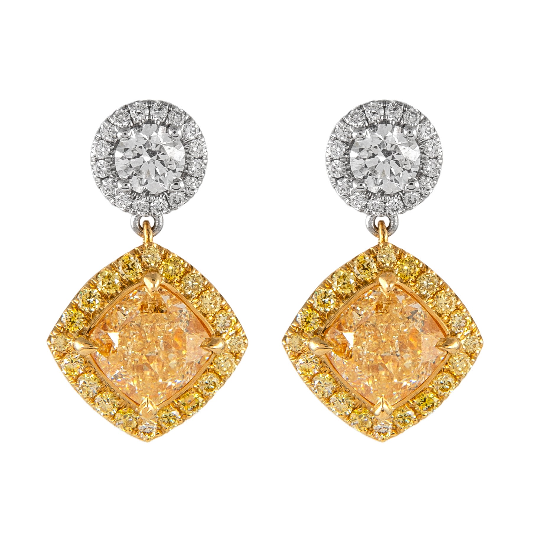 Alexander Beverly Hills GIA 4,81 Karat Ausgefallene gelbe & weiße Diamant-Tropfen-Ohrringe im Angebot