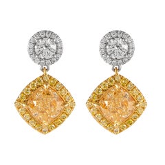 Alexander Beverly Hills, pendants d'oreilles fantaisie en diamants blancs et jaunes de 4,81 carats certifiés GIA