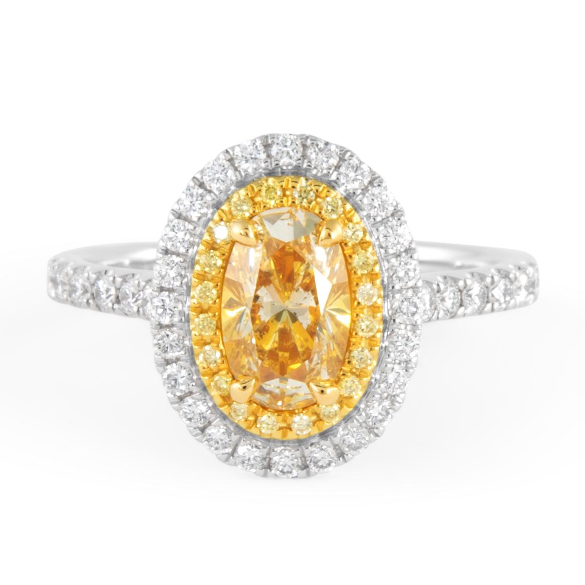 Alexander Beverly Hills 1,02ct Anello con diamante giallo ovale fantasia 18k bicolore
