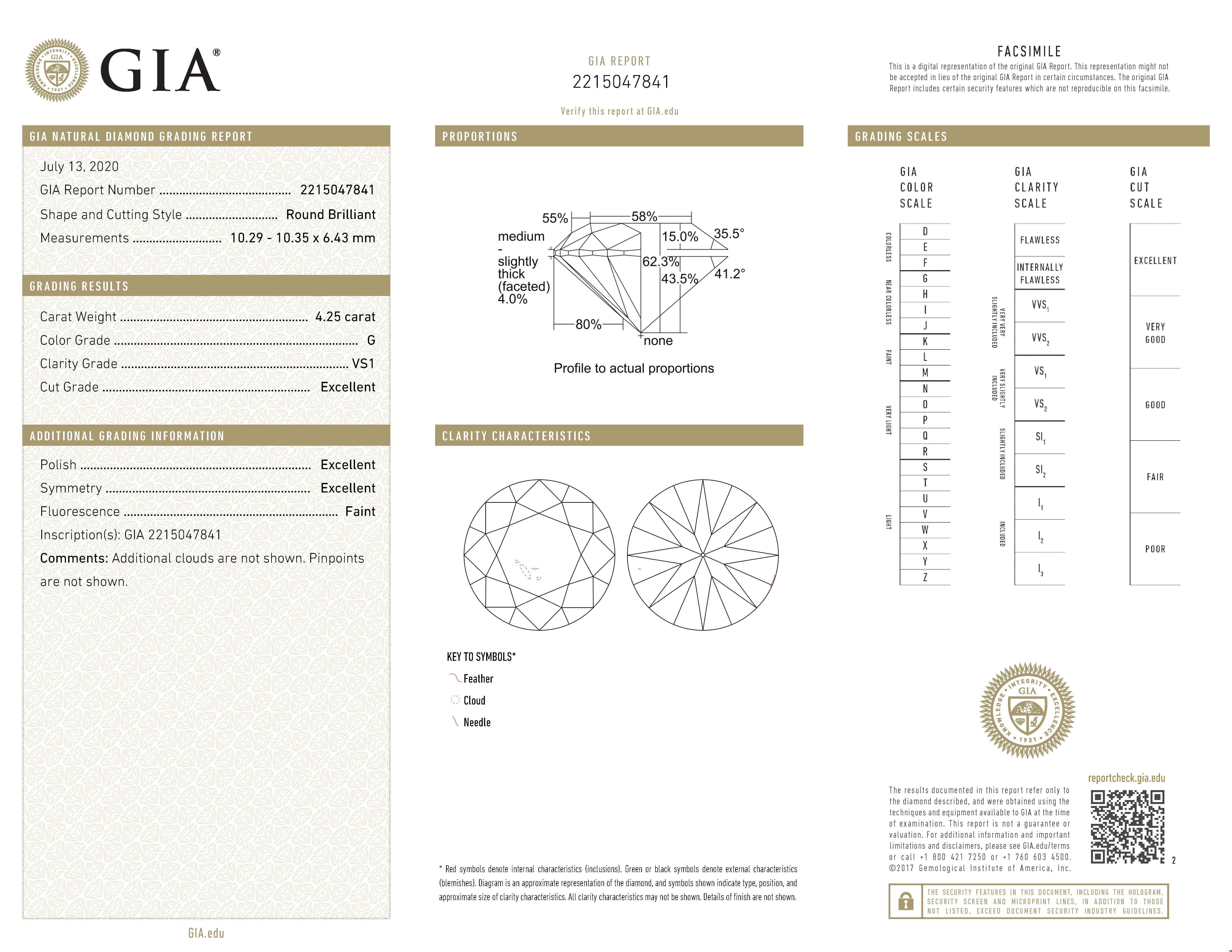Alexander Beverly Hills GIA 4,25ct G VS1 3EX Anillo de compromiso de diamantes redondos 18k Contemporáneo en venta