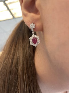 3.84ctt Oval Burmese Ruby & Diamond Drop Necklace 18-Karat White Gold