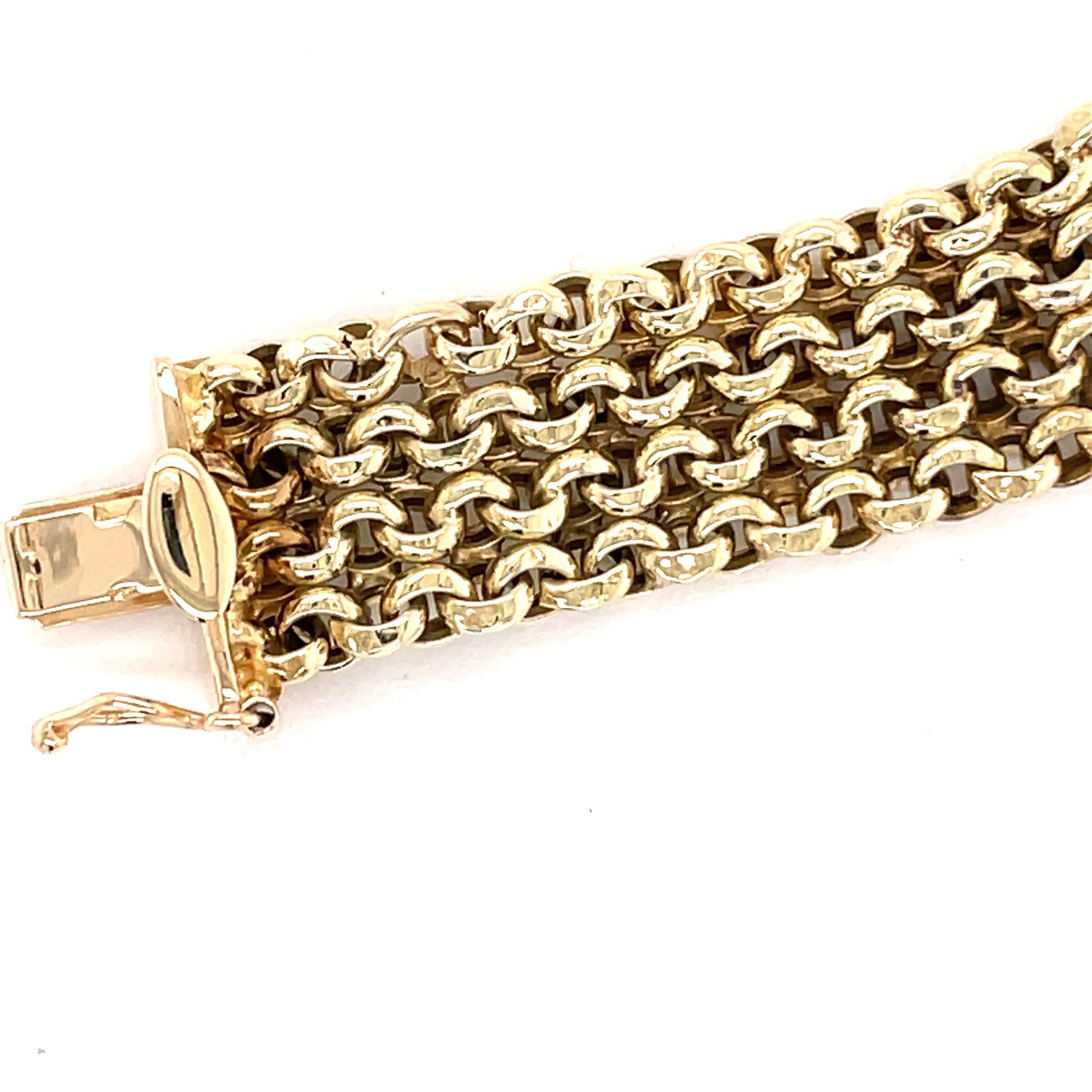 Vintage 1980s 14 Karat Yellow Gold 4-Row Rolo Link Bracelet 3