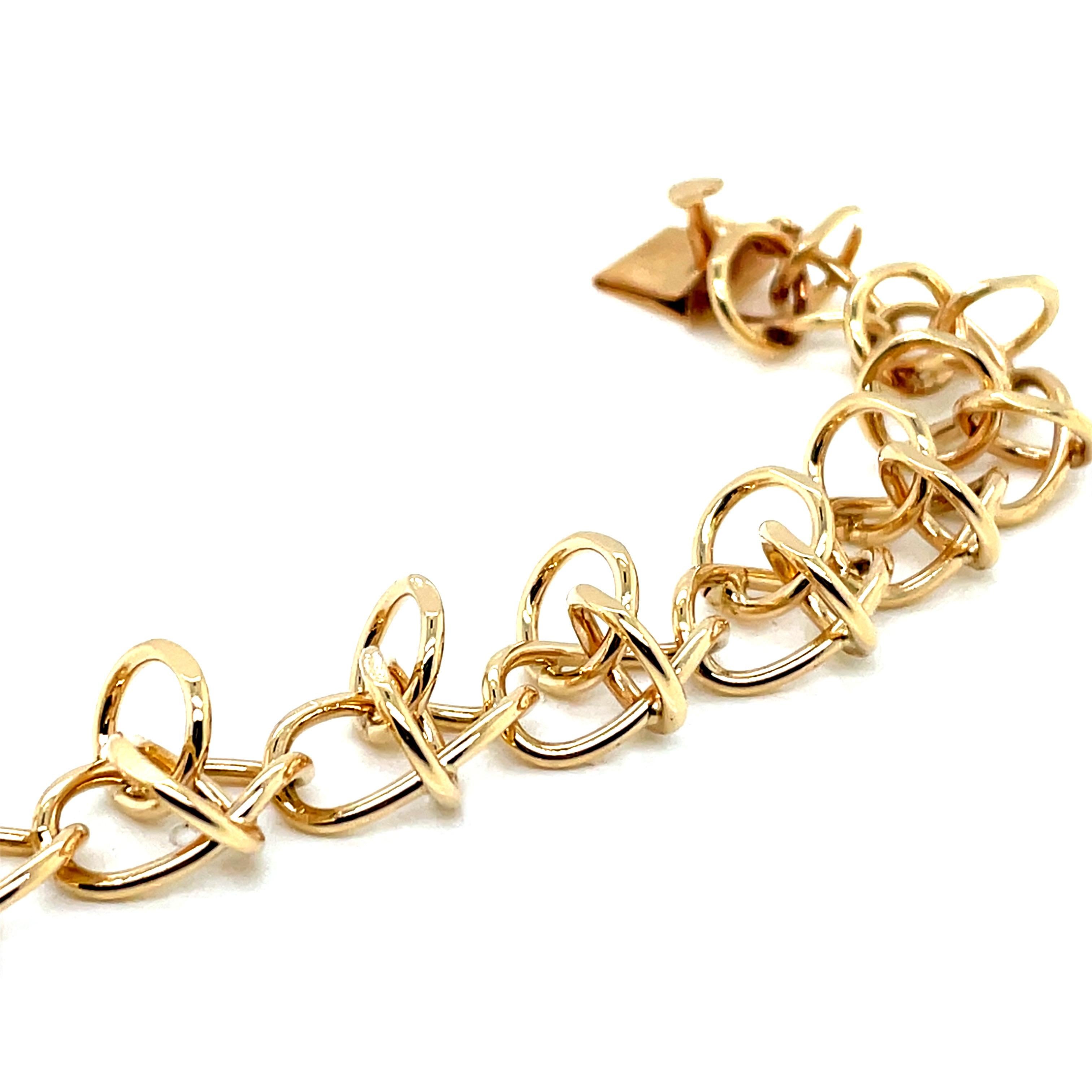 Vintage 1980er Jahre 14 Karat Gelbgold Charm-Gliederarmband Damen im Angebot