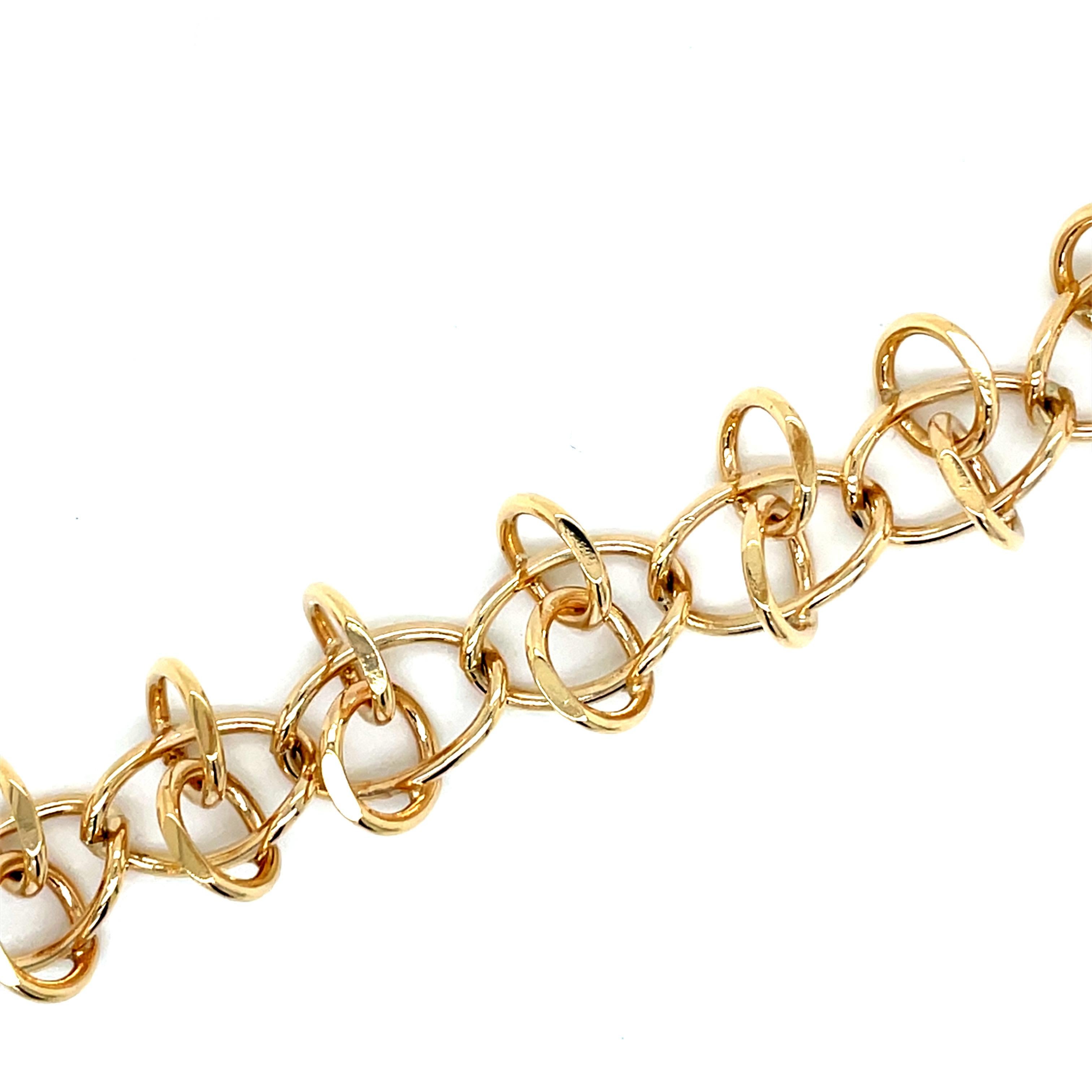 Vintage 1980er Jahre 14 Karat Gelbgold Charm-Gliederarmband im Angebot 1