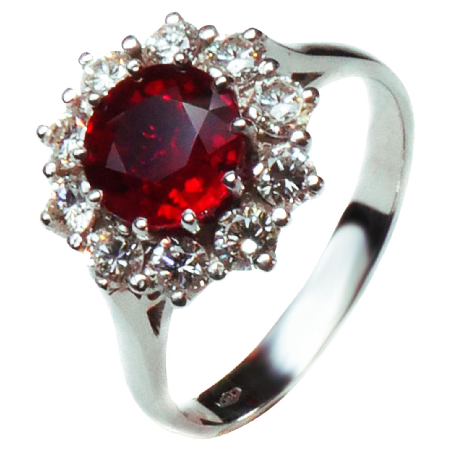 1.59 Carats Ruby and Diamonds White Gold Ring