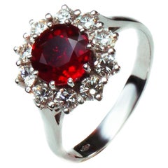 1.59 Carats Ruby and Diamonds White Gold Ring